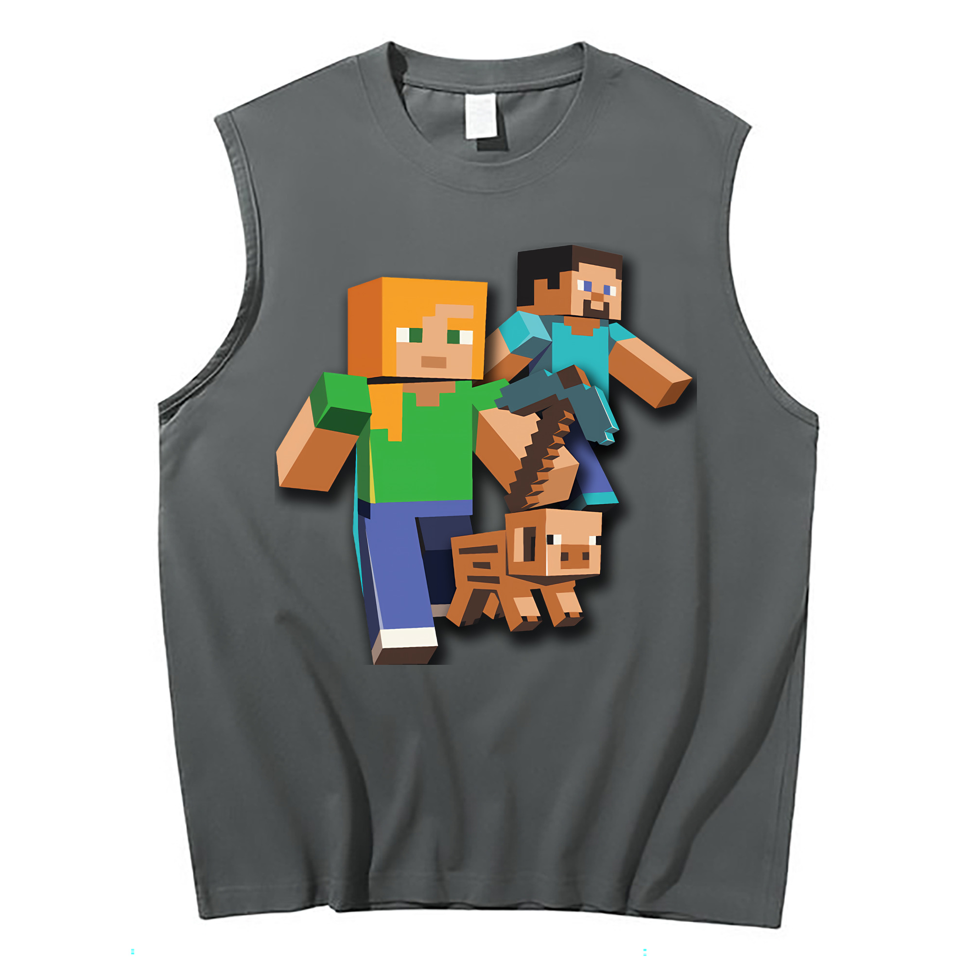 （画像用） マインクラフト ブロックの世界 Minecraft MC Block world コットン100％タンクトップ（フロントプリント）